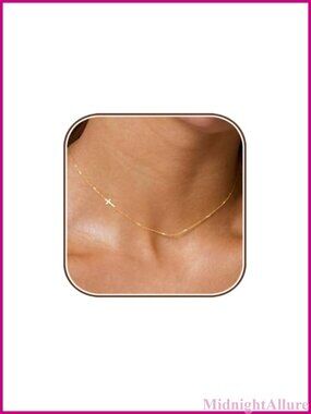 14K Gold Plated Small Cross Pendant Necklace Dainty Sideways Cross Charm